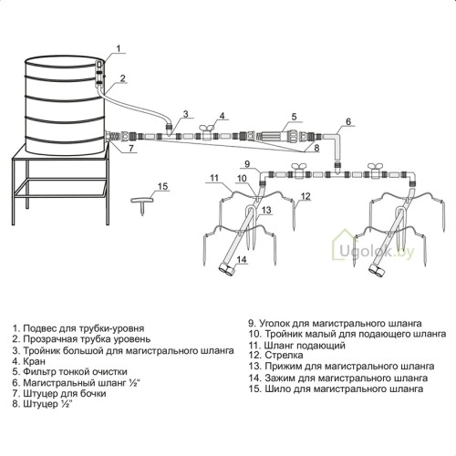 Капельный полив от емкости Жук 30 растений (парниковый)