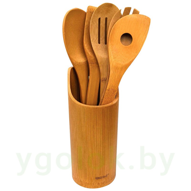 Набор деревянных кухонных лопаток в деревянной подставке KINGHoff KH-1362