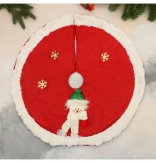 Юбка новогодняя под елку "Сияние полос" Снеговик и снежинки d-60 см бело-красный 6938945