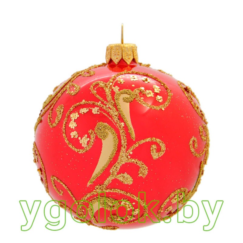 Стеклянный новогодний шар 8 см А-91 красный опал (ручная работа)