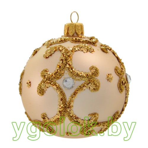 Новогодний шар 10 см Д-3 слоновая кость матовый (ручная работа)