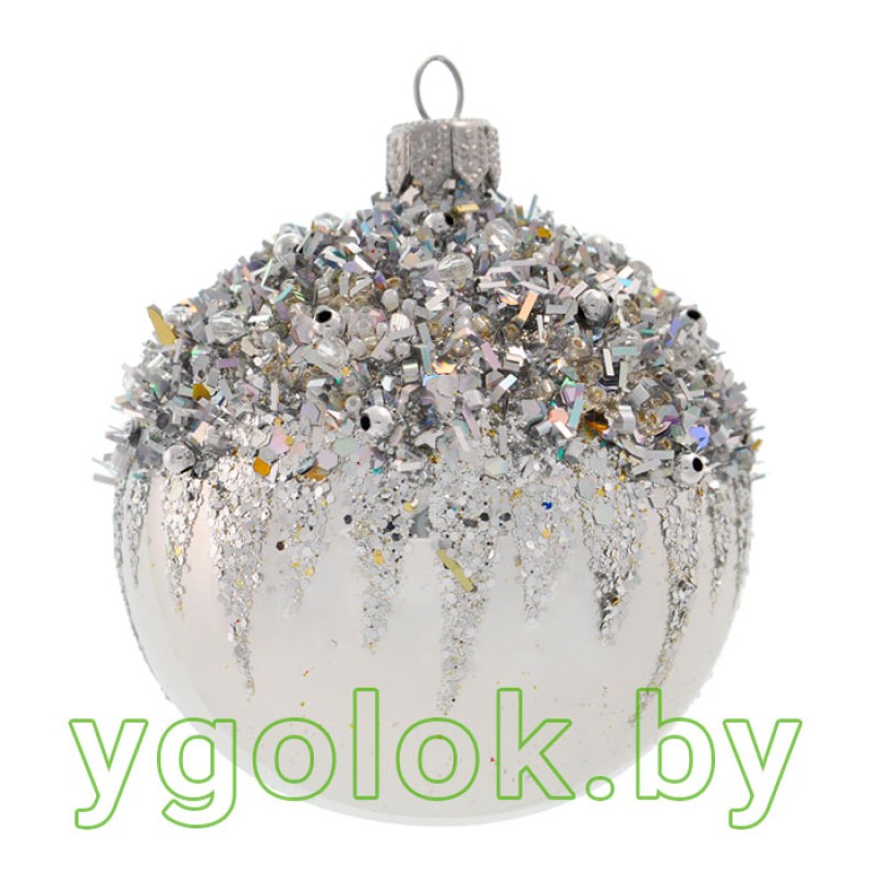 Стеклянный новогодний шар 10 см Д-215 белый опал (ручная работа)