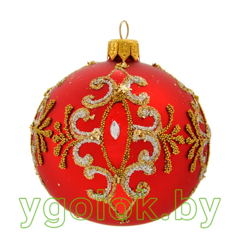 Стеклянный новогодний шар 8 см Д-320 красный матовый (ручная работа)