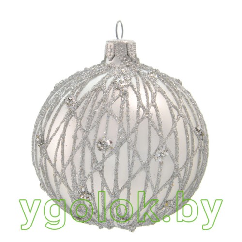 Новогодний шар 8 см Д-294 серебряный матовый (ручная работа)