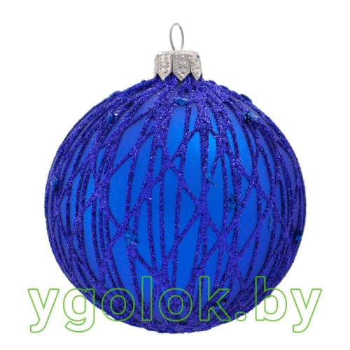 Новогодний шар 8 см Д-294 синий матовый (ручная работа)