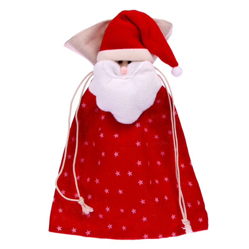 Мешок для подарков «Дед мороз» на завязках со звёздами 35×25 см 3303236