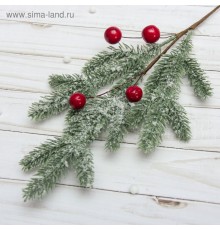 Ветка декоративная с ягодами на снежной ели "Зимние мечты" 50 см 3535536