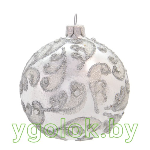 Новогодний шар 8 см Д-154 белый опал (ручная работа)