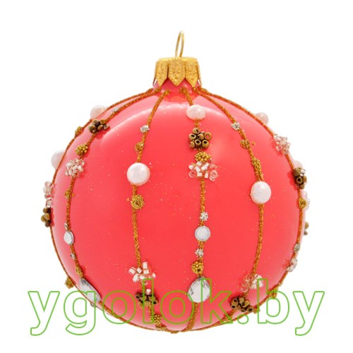 Новогодний шар 8 см Ш-239 тёмно-коралловый (ручная работа)