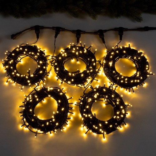 Гирлянда светодиодная Клип-лайт 5 нитей по 20 м IP44 УМС тёмная нить 665 LED свечение тёплое белое мерцание 9642184