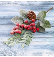 Ветка декоративная с ягодами и шишкой "Зимние грезы" 27 см 4301756