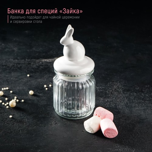 Банка стеклянная для сыпучих продуктов с керамической крышкой Зайка 230 мл 5287712