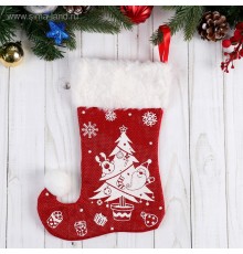 Носок для подарков "Волшебство" ёлочка с подарками 18х25 см бело-красный 2389001