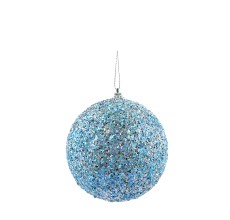 Елочная игрушка шар ø 10 см светло-голубой с блестками пенопласт (86868)