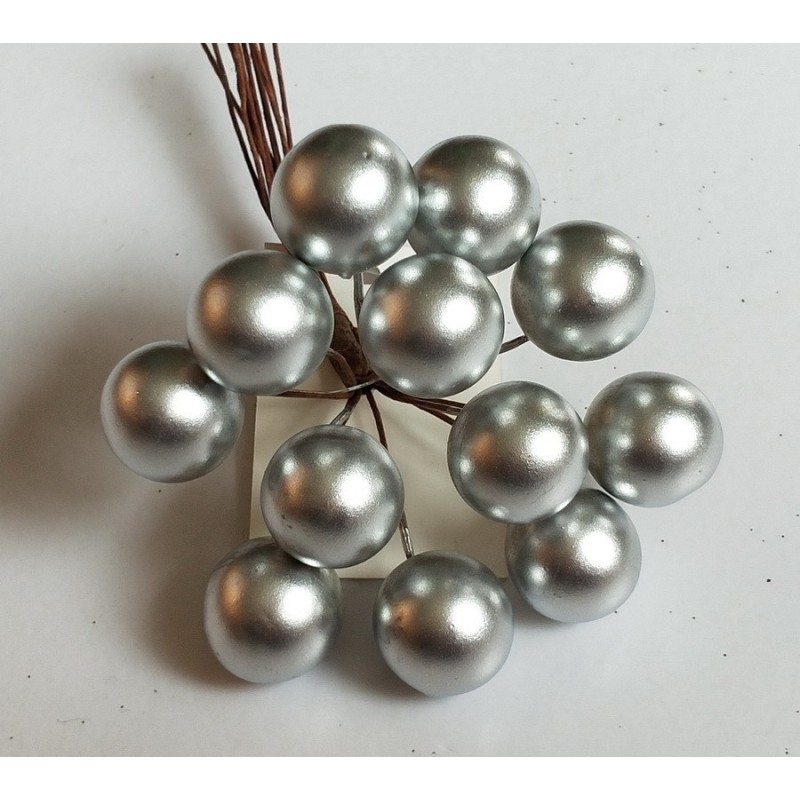 Гроздь шаров на проволоке, 2 см, 12 шт. (серебряные, Q11096-4)