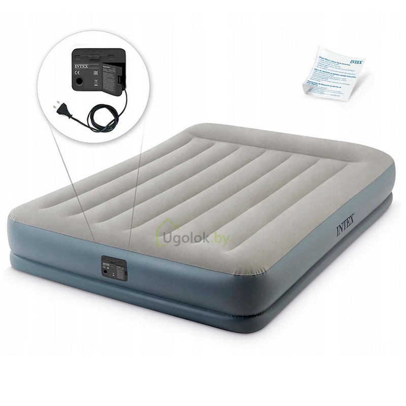 Кровать надувная со встроенным электронасосом Intex Pillow Rest Mid-Rise, 64118 (203*152*30 см)