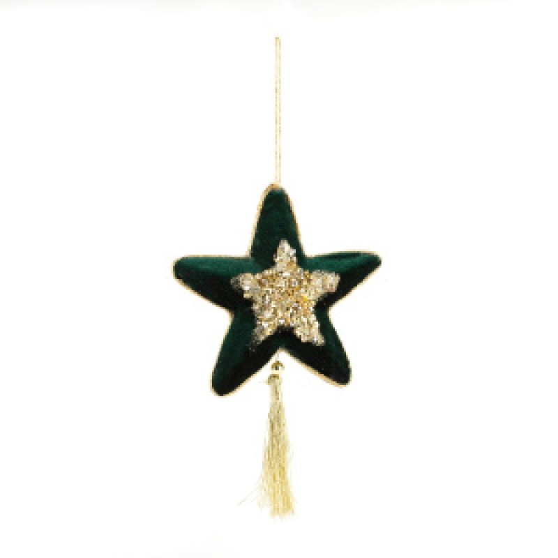 Елочное украшение «Звезда с кисточкой», 20*14 см (зеленый, 688211433)