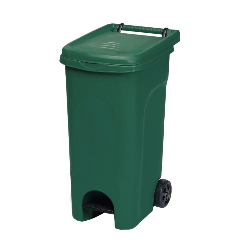 Бак для мусора 80л на колесах с педалью (зеленый)