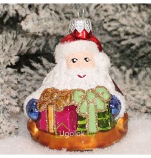 Стеклянная игрушка Санта с подарками (ручная работа)