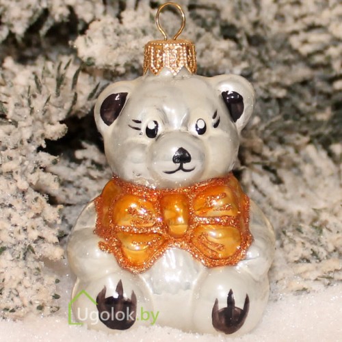 Ёлочная игрушка Мишка белый опал (ручная работа)