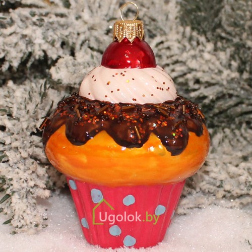 Новогоднее украшение Кекс розовый (ручная работа)