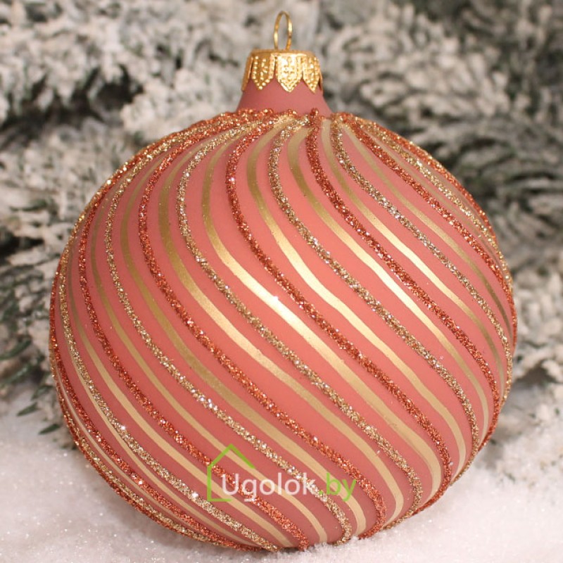 Стеклянный новогодний шар 8 см Д-328 шоколадно-розовый (ручная работа)