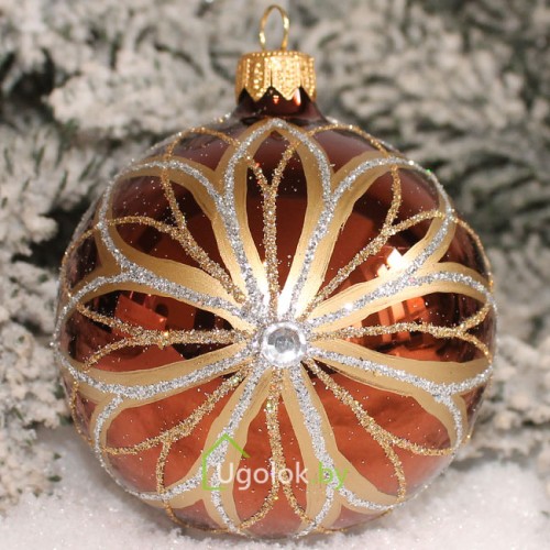 Новогодний шар 8 см Д-384 шоколадный глянец (ручная работа)