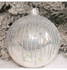 Новогодний шар 8 см Д-294-2 белый опал (ручная работа)