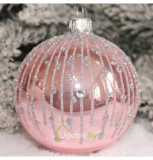 Новогодний шар 8 см Д-294-2 розовый опал (ручная работа)