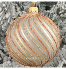 Новогодний шар 8 см Д-328 серебро (ручная работа)