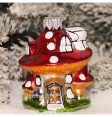 Ёлочное украшение Грибок-домик серо-красный (ручная работа)