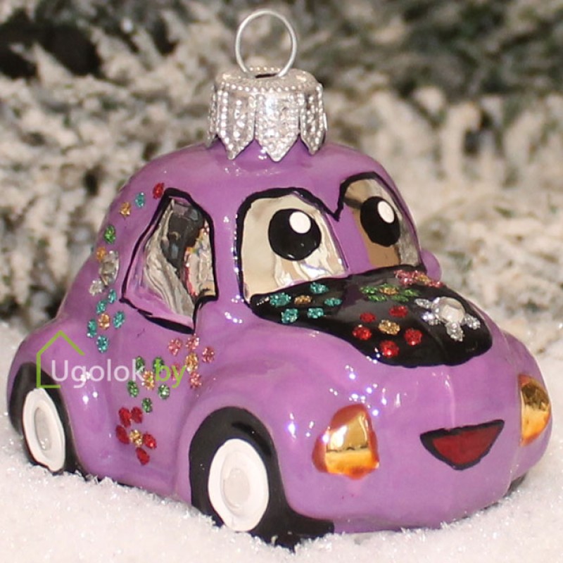 Ёлочная игрушка Машинка фиолетовая (ручная работа)