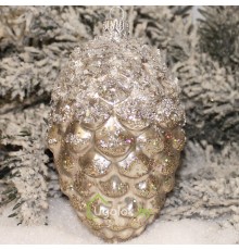 Новогоднее украшение Шишка сосновая серая с серебром (ручная работа)