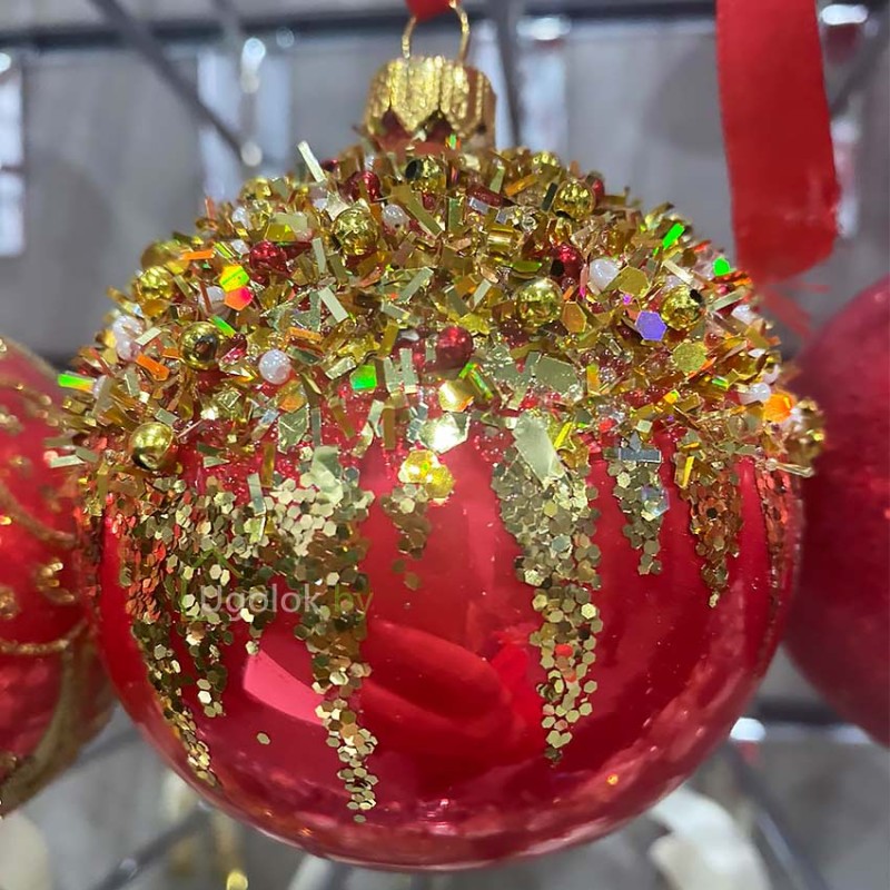 Стеклянный новогодний шар 8 см Д-215 красный опал (ручная работа)