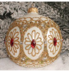 Новогодний шар 8 см Д-192 белый опал (ручная работа)