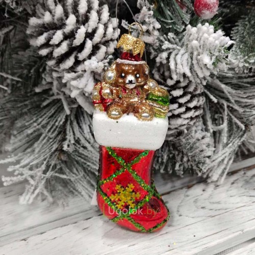 Ёлочная игрушка Носочек красный (ручная работа)