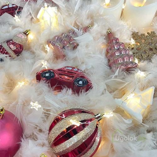 Набор елочных украшений Koopman 20 шт. шар 7 см, бордовый, розовый, золотой