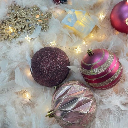 Набор елочных украшений Koopman 20 шт. шар 7 см, бордовый, розовый, золотой