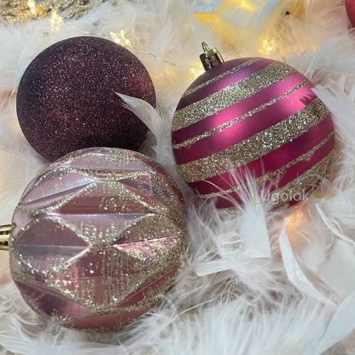 Набор елочных украшений Koopman 20 шт. шар 7 см, бордовый, розовый, золотой