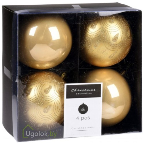 Набор елочных шаров Koopman 4 шт. 10 см золото Набор елочных шаров Koopman 4 шт. 10 см золото