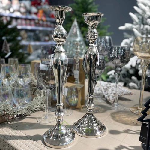 Подсвечник металлический 48 см, серебро, в ассортименте