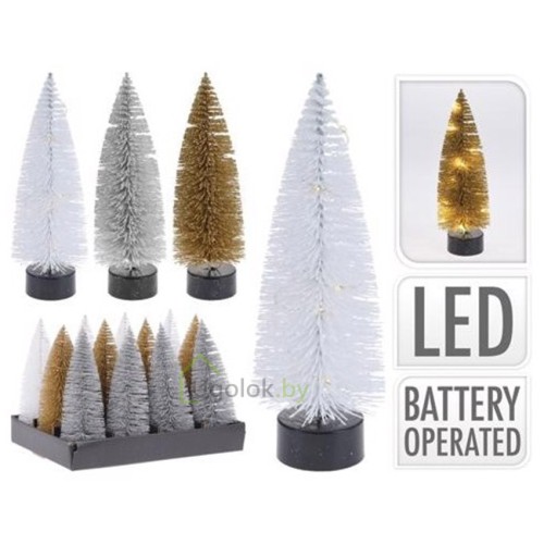 Ель искусственная 17 см LED, белая, серебро, золото