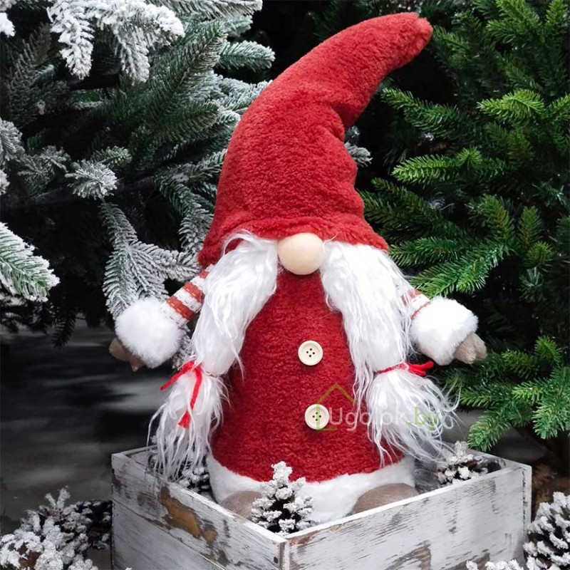 Фигурка новогодняя Гном стоящий в шапке 59 см красный