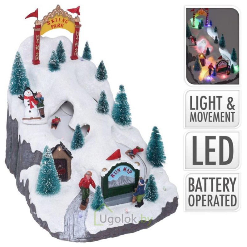 Сувенир новогодний светодиодный Лыжный парк 32 см LED