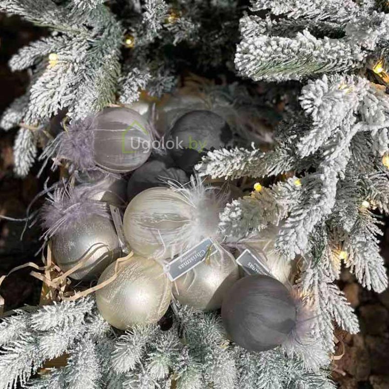 Шар новогодний елочный с перьями 8 см 1 шт. стекло в ассортименте