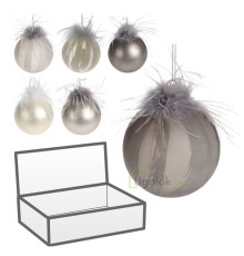 Шар новогодний елочный с перьями 10 см 1 шт. в ассортименте