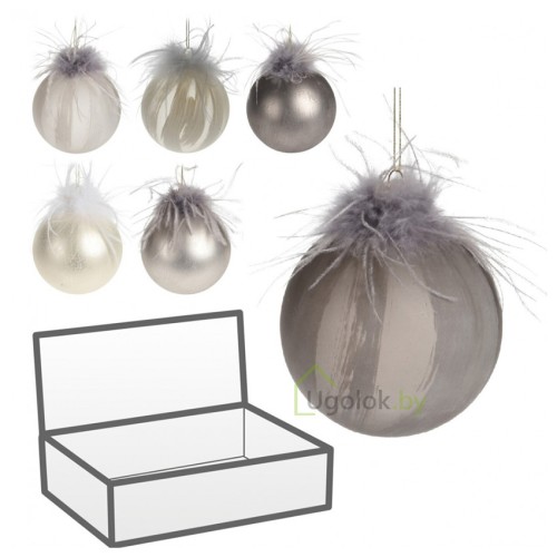 Шар новогодний елочный с перьями 10 см 1 шт. в ассортименте