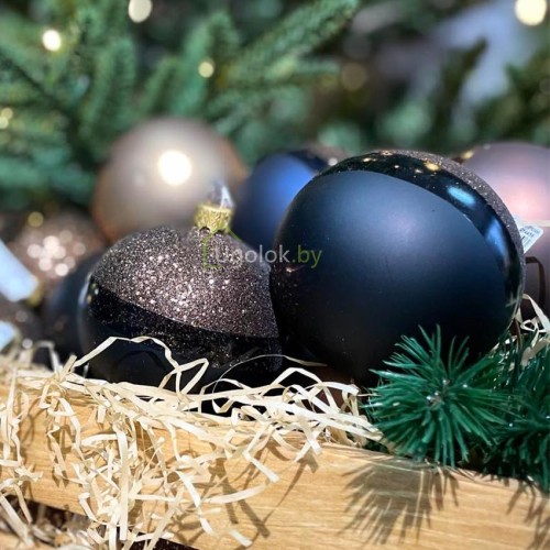 Шар новогодний елочный с коричневыми блестками 8 см в ассортименте