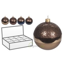 Шар новогодний елочный с коричневыми блестками 8 см в ассортименте