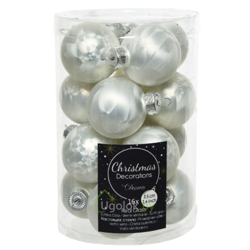 Набор елочных шаров Kaemingk 16 шт. 3.5 см белый ледяной